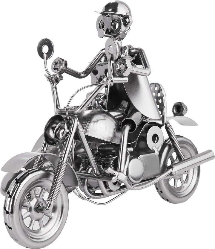 BRUBAKER Schraubenmännchen Motorrad mit Beiwagen - Handarbeit Eisenfigur Metallmännchen - 23 cm Meta
