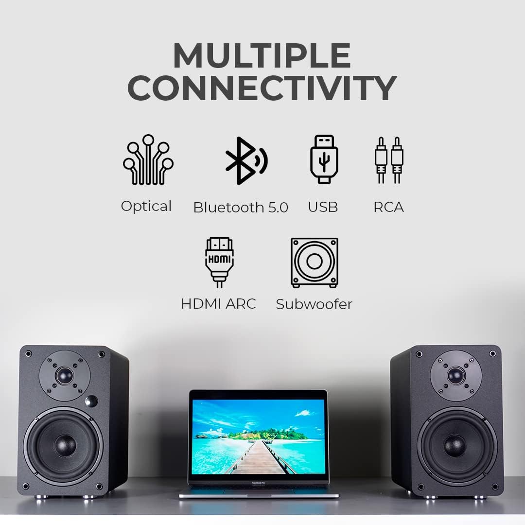 VULKKANO A5 ARC Aktivlautsprecher mit 5.25" Woofer, Bluetooth 5.0, HDMI ARC, Optica, RCA, USB, mit S