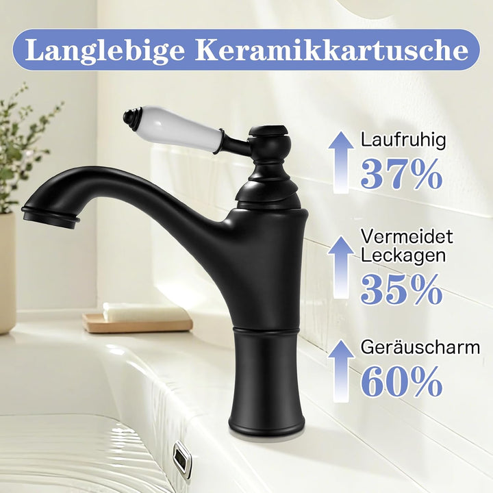 Rehomthy Wasserhahn Bad Schwarz, Waschtischarmatur Mischbatterie Waschbecken Armaturen, Einhebel-Bad