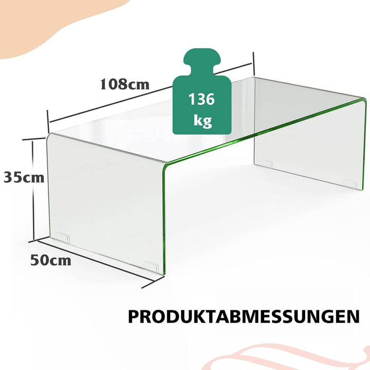 COSTWAY Couchtisch aus gehärtetem Glas, U-förmiger Beistelltisch, Moderner Glastisch, Wohnzimmertisc