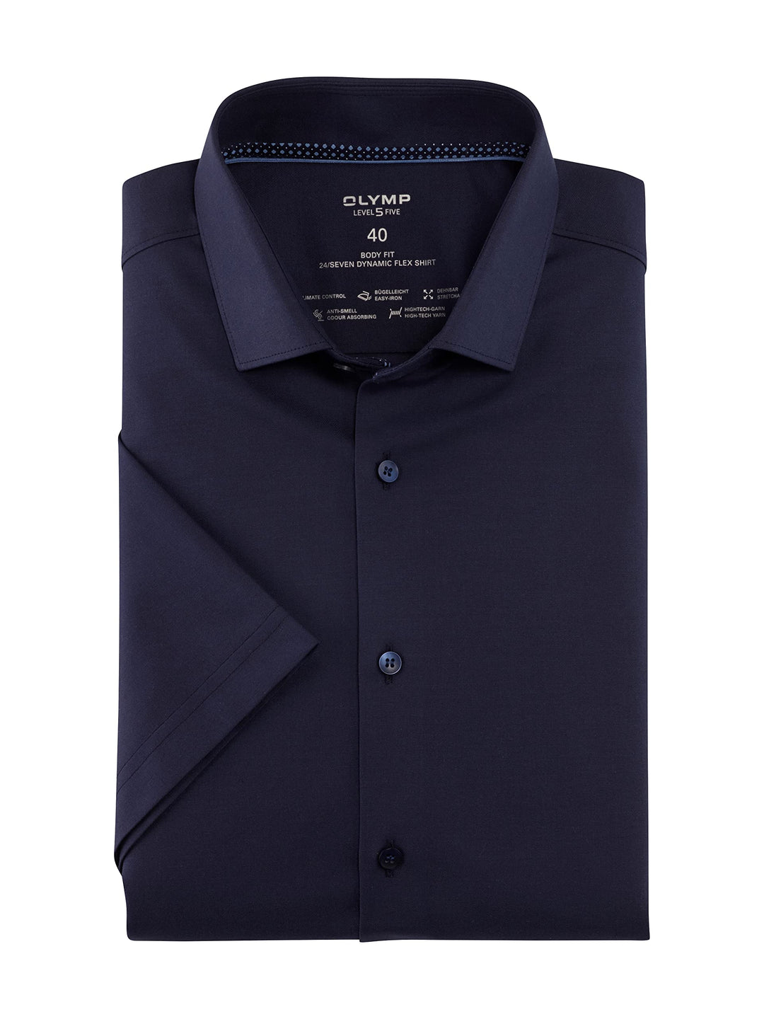 OLYMP Herren Businesshemd Kurzarm Level Five 24/Seven,Twill,Body fit,Modern Kent 46 Marine 18, 46 Ma