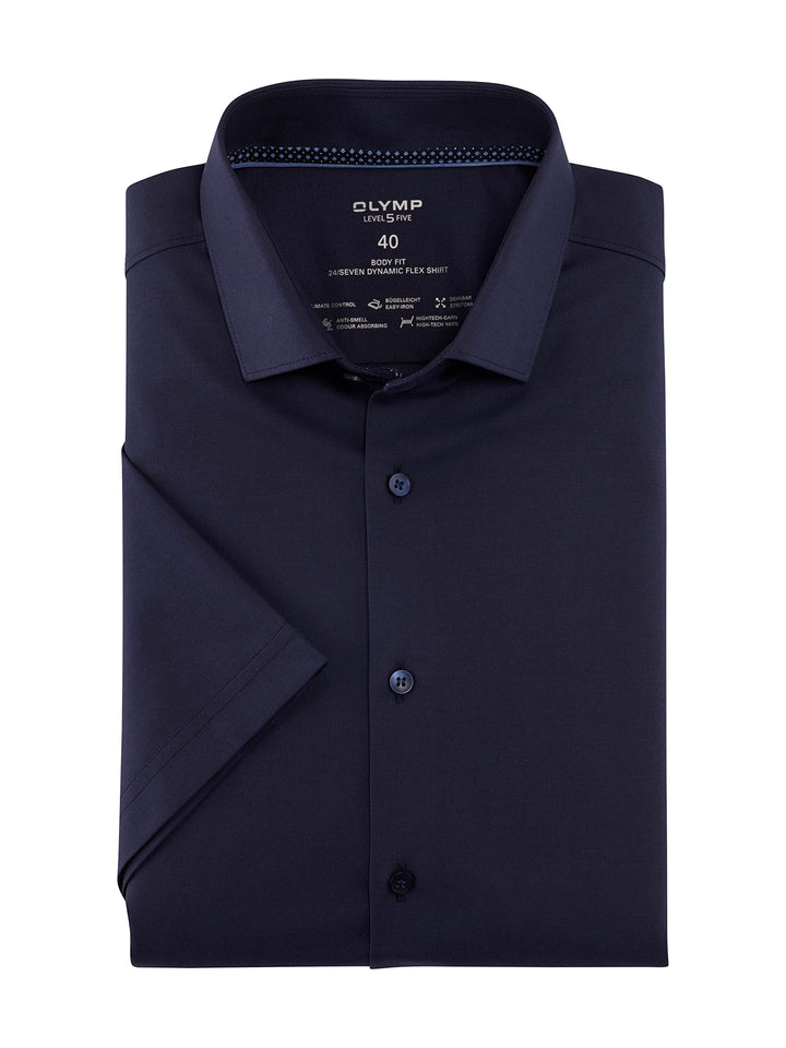 OLYMP Herren Businesshemd Kurzarm Level Five 24/Seven,Twill,Body fit,Modern Kent 46 Marine 18, 46 Ma