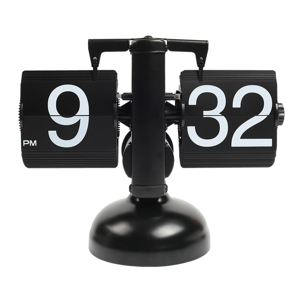 mooas Flip Schreibtischuhr (schwarz), Retro Vintage Design Auto Flip Clock Schreibtischuhr Tischuhr