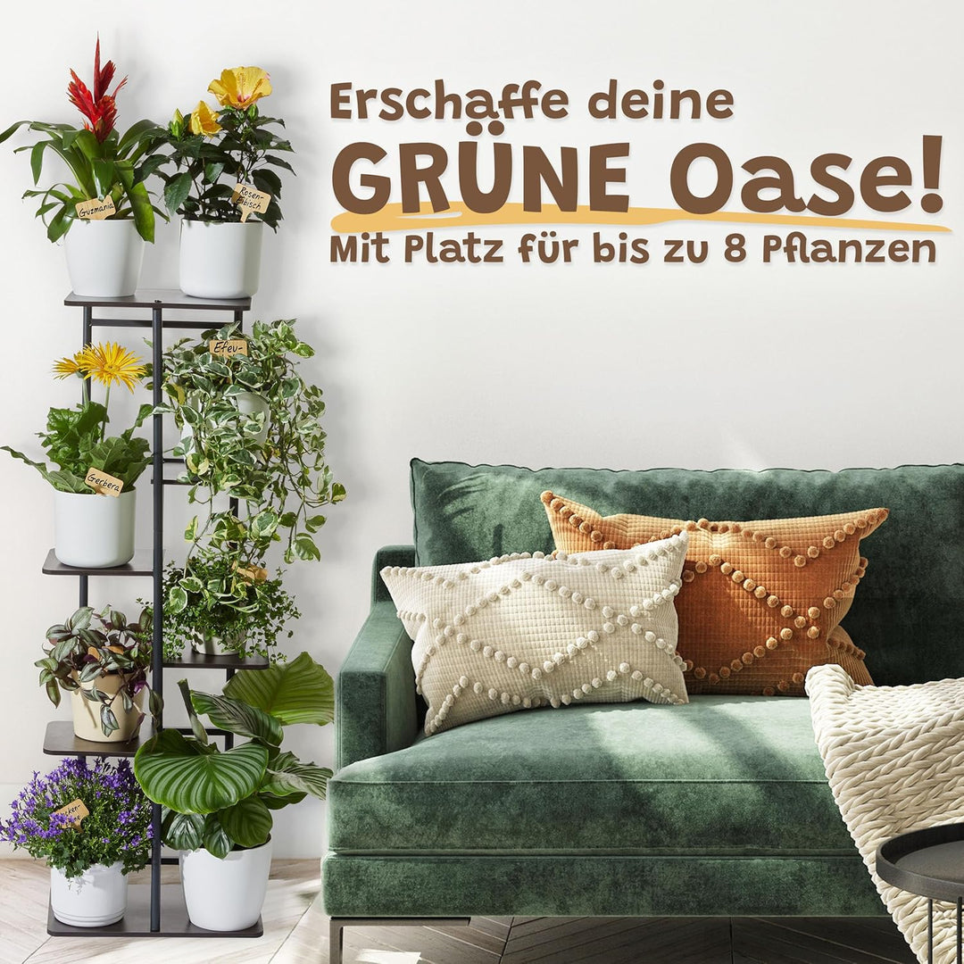 OLIDAN ® - Pflanzenständer - Beschriften der Pflanzen möglich - Blumenständer - Ablage für 8 Pflanze