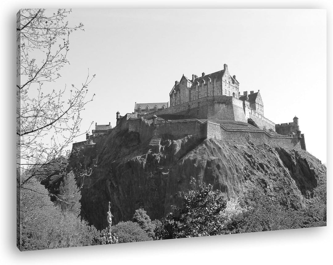 deyoli Burg in Edinburgh Schottland Effekt: Schwarz/Weiss Format: 80x60 als Leinwandbild, Motiv fert
