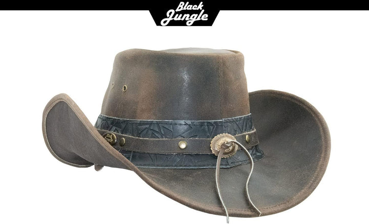 Ontario Outdoor Western Lederhut Australien Cowboy Lederhüte Reiterhut Unisex, S Braun/Schwarz