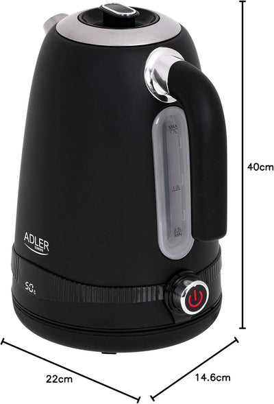 Adler AD 1295b SS Wasserkocher 1,7 l mit LCD Display und Temperaturregelung schwarz satiniert