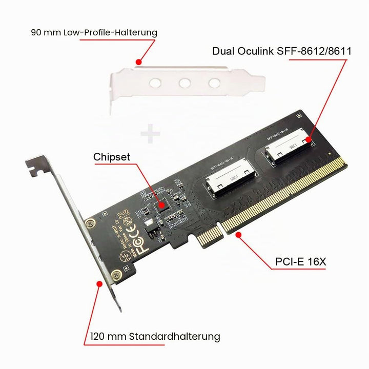 cablecc PCIE PCI-Express 16x auf Dual Oculink SFF-8612 SFF-8611 8X VROC Adapter für Mainboard SSD Gr