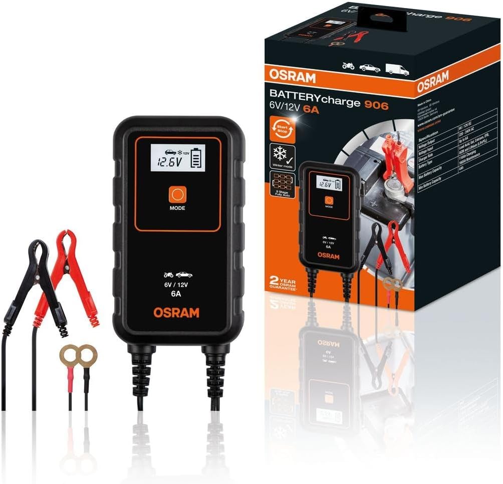 OSRAM BATTERYcharge 906, KFZ-Batteriewartungsgerät 12V, mobiles KFZ Batterieladegerät für PKW, Motor