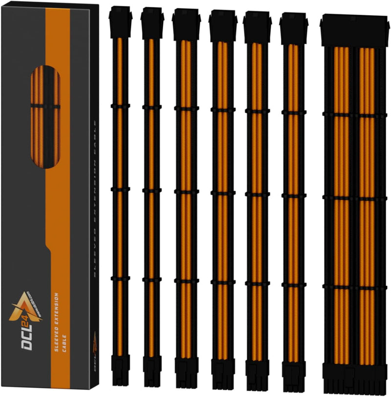 dcl24.de 30CM Sleeved Cable PC Extension Kit Schwarz-Orange für Netzteil, GPU/CPU, PSU Cable Extensi