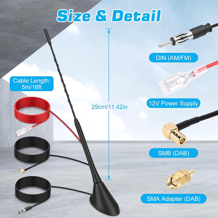 DAB Antenne Auto, DAB+ Autoantenne FM/AM Dachantenne Digital Radioantenne mit Verstärker, Autoradio
