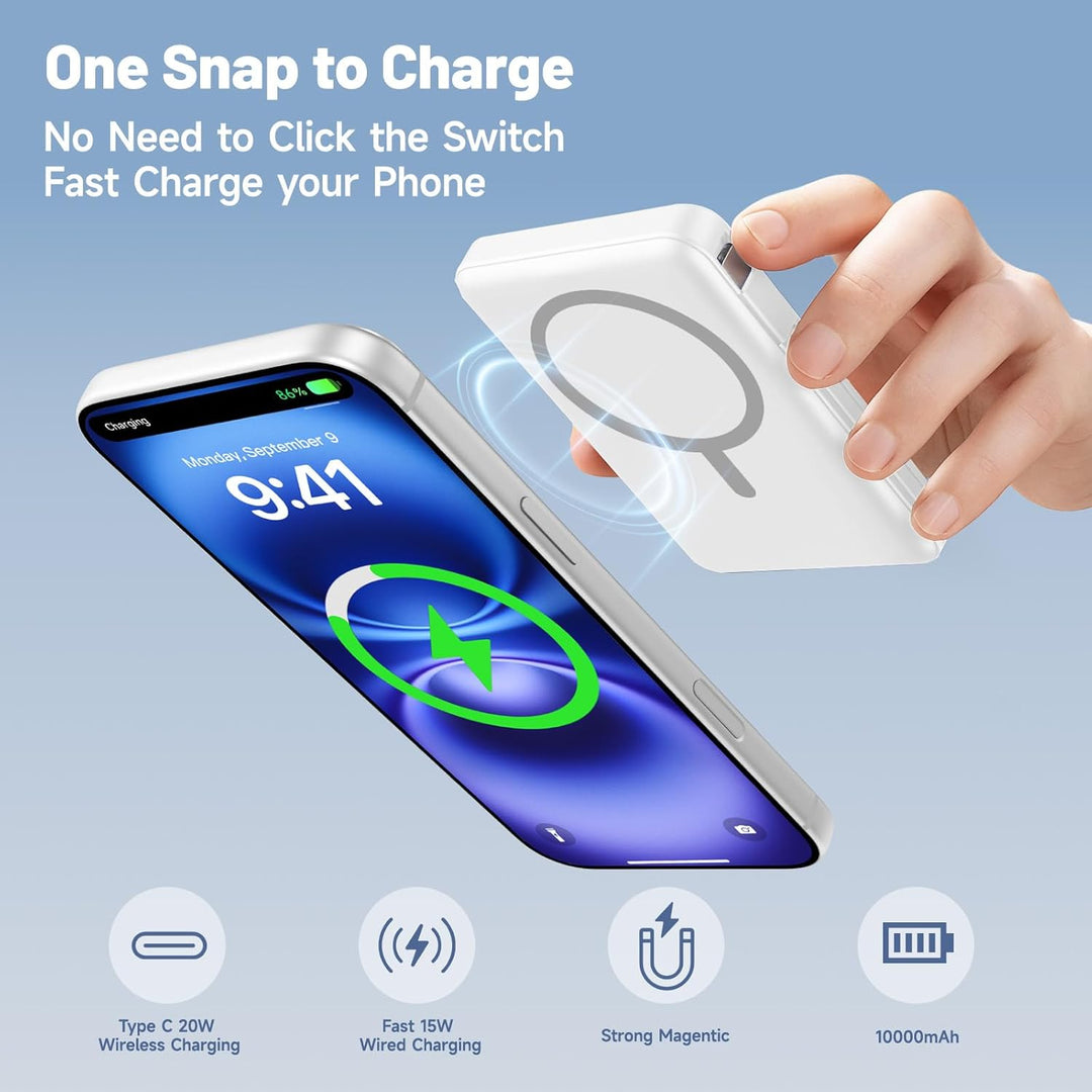 für Magsafe Powerbank 10000mAh, Wireless Magnetische Powerbank Schnelles Laden mit LED-Display und U