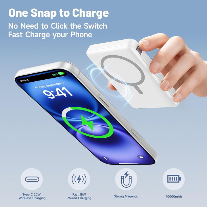 für Magsafe Powerbank 10000mAh, Wireless Magnetische Powerbank Schnelles Laden mit LED-Display und U