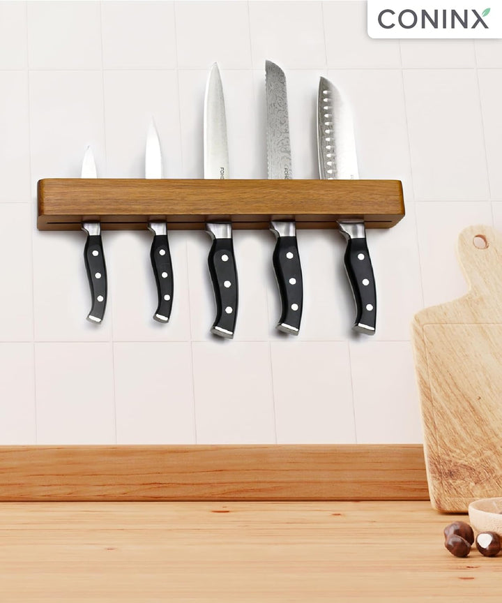 Coninx Magnetischer Messerhalter aus Akazienholz – 40 cm Messerleiste zur Wandmontage mit Schrauben