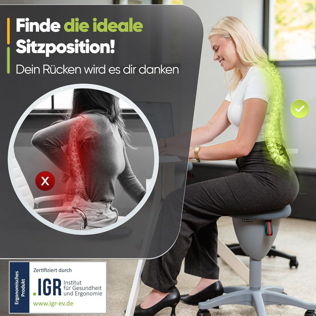 Bürohocker Ergonomisch [TESTSIEGER] Rollhocker Sitzhocker Höhenverstellbar [48-68cm] Ergonomischer H