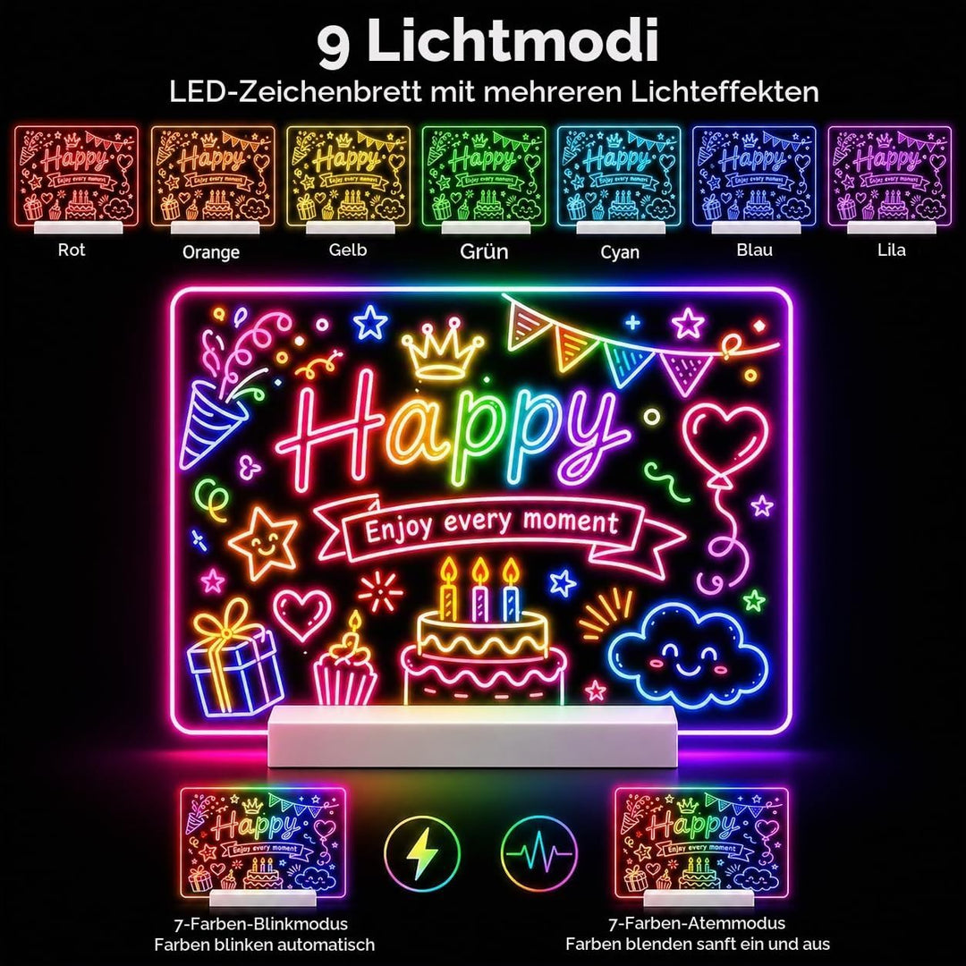 LED Zeichenbrett, Wiederaufladbare LED Notiztafel mit Farben, LED Maltafel Kinder mit 12 Farben Stif
