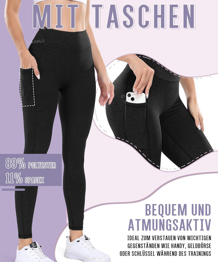 STARBILD Leggings Tiefer V Back Shape Sport, Damen Lange Yogahosen Blickdicht Scrunch Butt, für Fitn