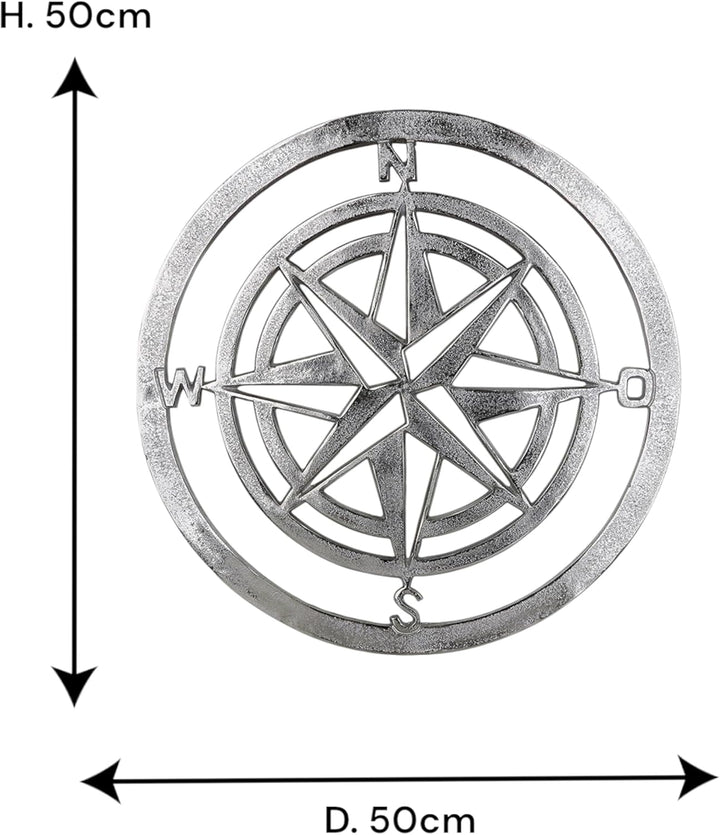 GILDE Wand Deko - Windrose - aus Alu in Silber mit rauer Oberfläche - Ø 50 cm