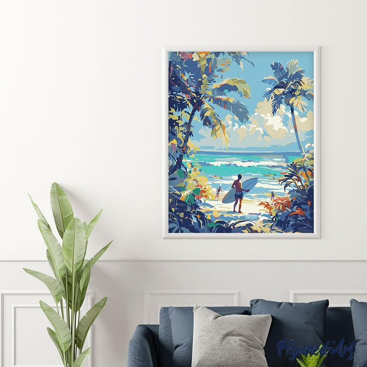 Figured'Art Malen Nach Zahlen Erwachsene Mit Rahmen Sonniger Strandtag - Paint by Numbers Basteln DI