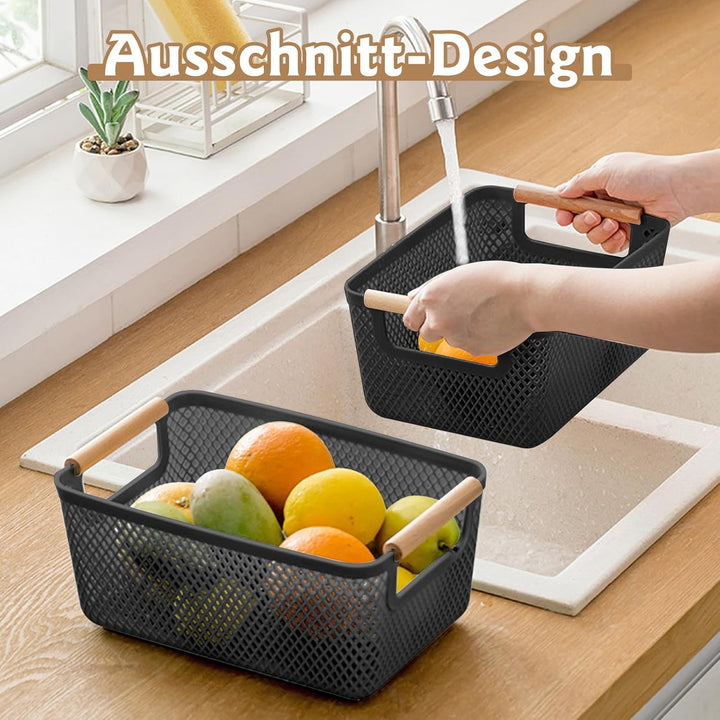 6 Stück Aufbewahrungsbox Kunststoff Schwarz, Aufbewahrungsboxen ohne Deckel, Atmungsaktiv Aufbewahru