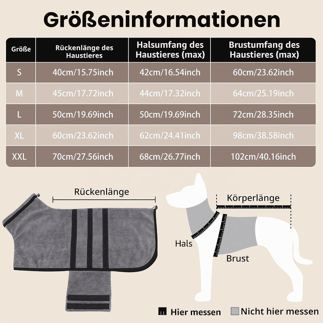 HezzLuv Bademantel für Hunde, Hundebademantel aus Mikrofaser für Mittlere Und Grosse Hunde Grau Bade