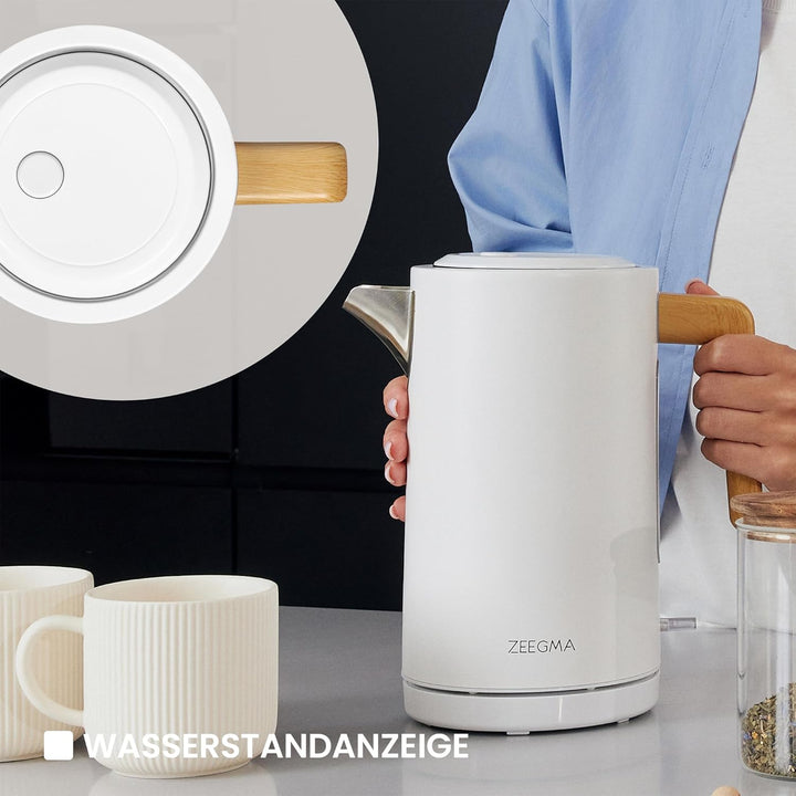 ZEEGMA KETLEE 1,7 L Kabelloser elektrischer Wasserkocher für Tee und Kaffee, 2200 Watt, Wasserstands
