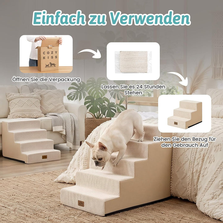 COZY KISS Hundetreppe für Kleine Hunde, 4 Stufen Haustiertreppe für Bett Couch Auto, 45cm Hoch Hochd