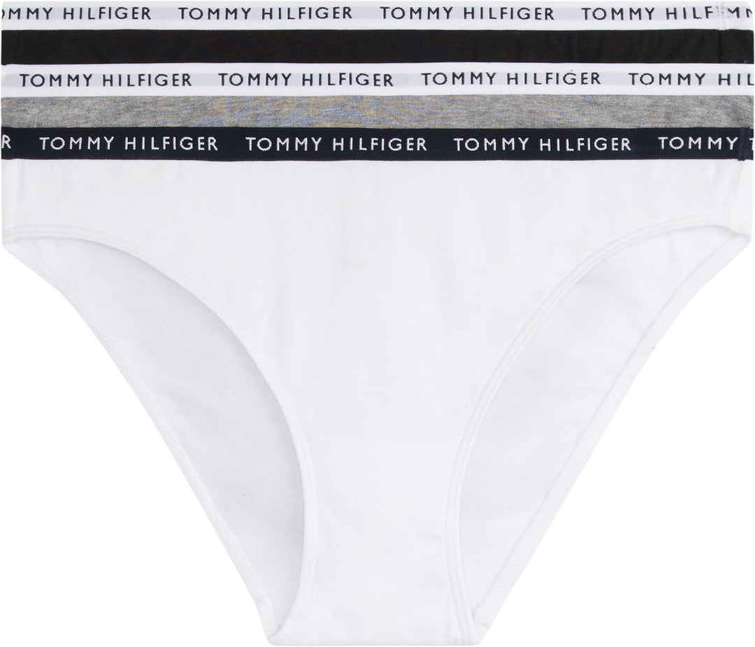 Tommy Hilfiger Damen 3er Pack Slips Unterwäsche, Braun (Medium Grey Htr/White/Black)