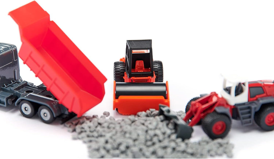siku 6329, Geschenkset Strassenbau, Muldenkipper, Liebherr Radlader, Strassenwalze, Bewegliche Teile