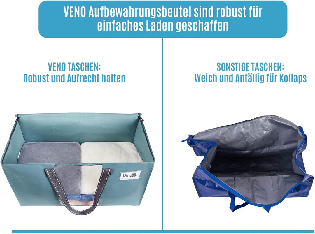 VENO Umzugstaschen 4 Stück Aufbewahrungstasche mit Griffe und Reissverschlüssen, Kleideraufbewahrung