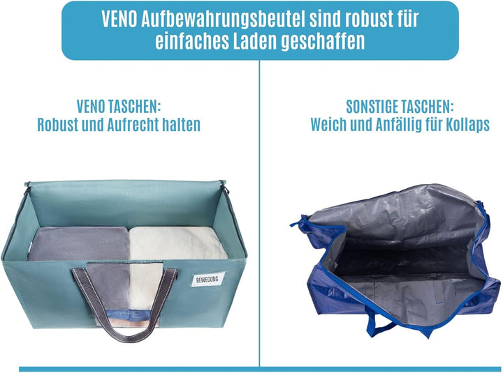 VENO Umzugstaschen 4 Stück Aufbewahrungstasche mit Griffe und Reissverschlüssen, Kleideraufbewahrung