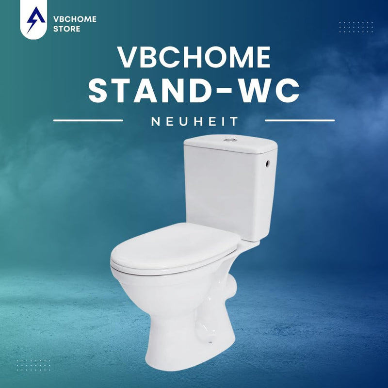 VBChome Stand- WC Toilette Keramik Komplett -Design- Set mit Spülkasten WC- Sitz aus Polypropylen fü