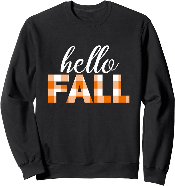 Hello Fall Pumpkin Buffalo Plaid Autumn Thanksgiving Casual Sweatshirt