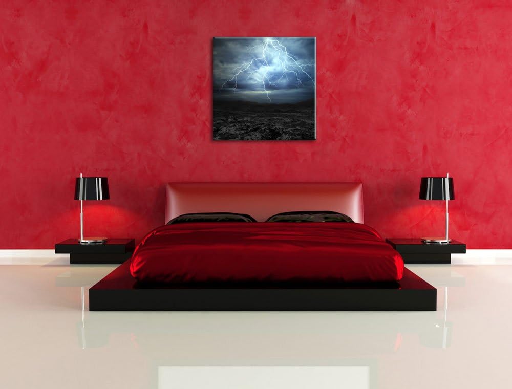 Pixxprint Blitz an Himmel als Leinwandbild Quadratisch/Grösse: 70x70 / Wandbild/Kunstdruck/fertig be