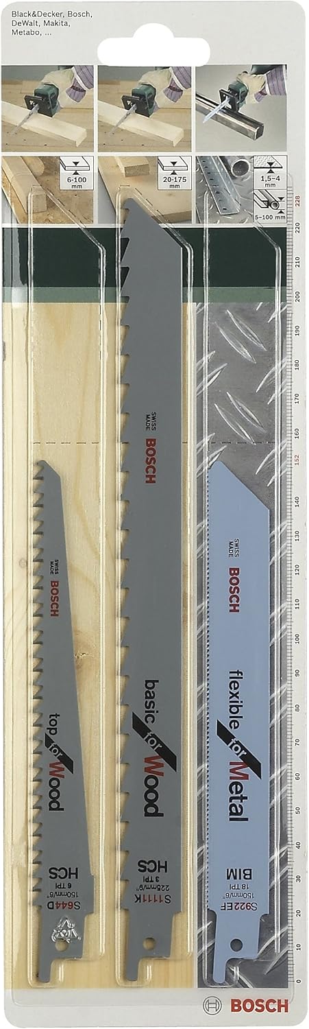 Bosch Säbelsäge PSA 900 E (900 Watt, im Karton) + Bosch 2609256715 DIY Säbelsägeblattset 3-teilig S9