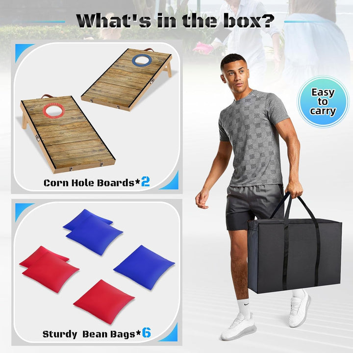 NZQXJXZ Cornhole Spiel Outdoor, 60 x 30 cm Massivholz Premium Corn Hole Boards mit 6 Cornhole Säckch