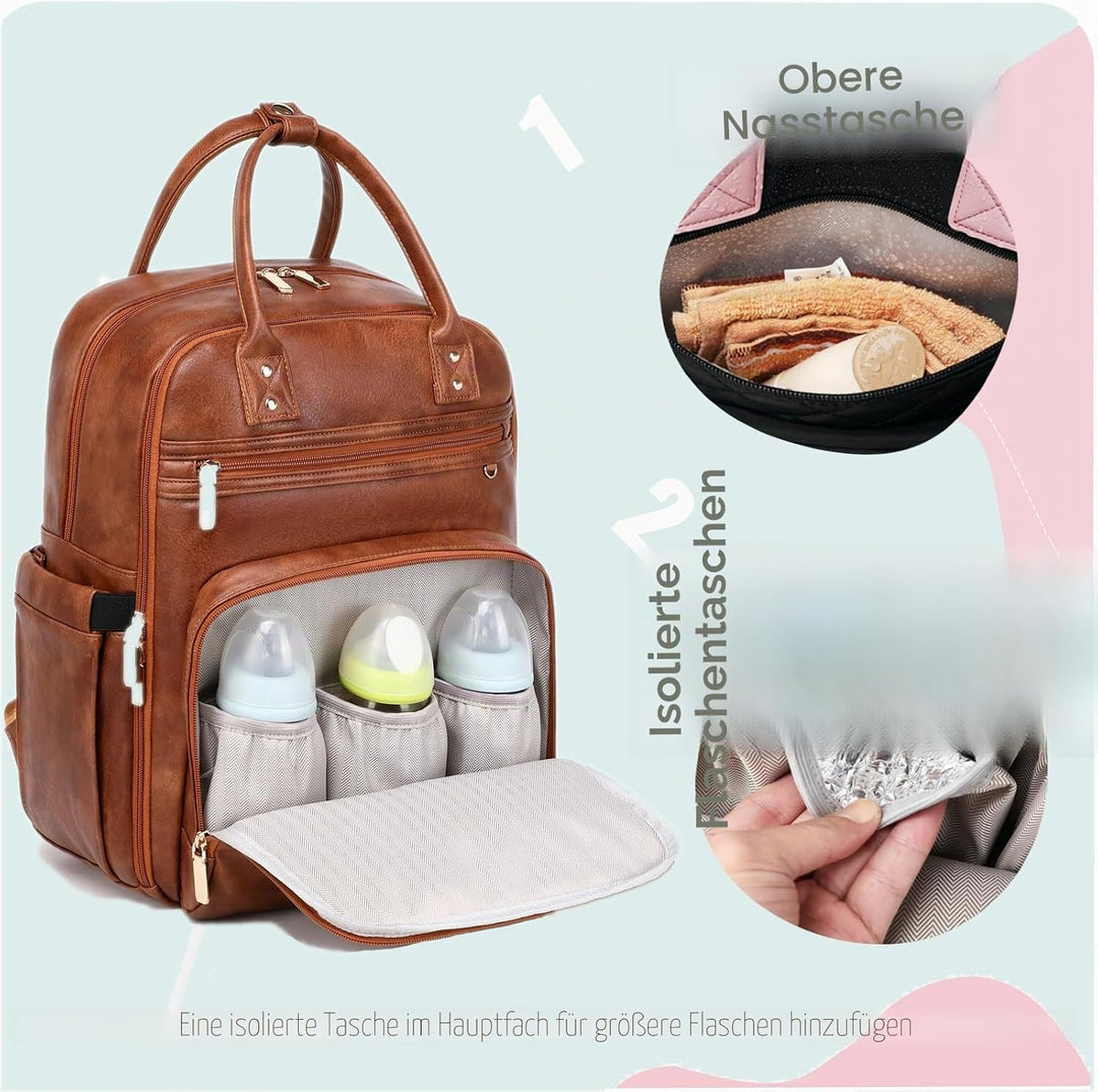 LORADI 18-Pockets Windel Bag Rucksack mit wasserdichten Taschen und Kinderwagen Schnalle, wandelbare