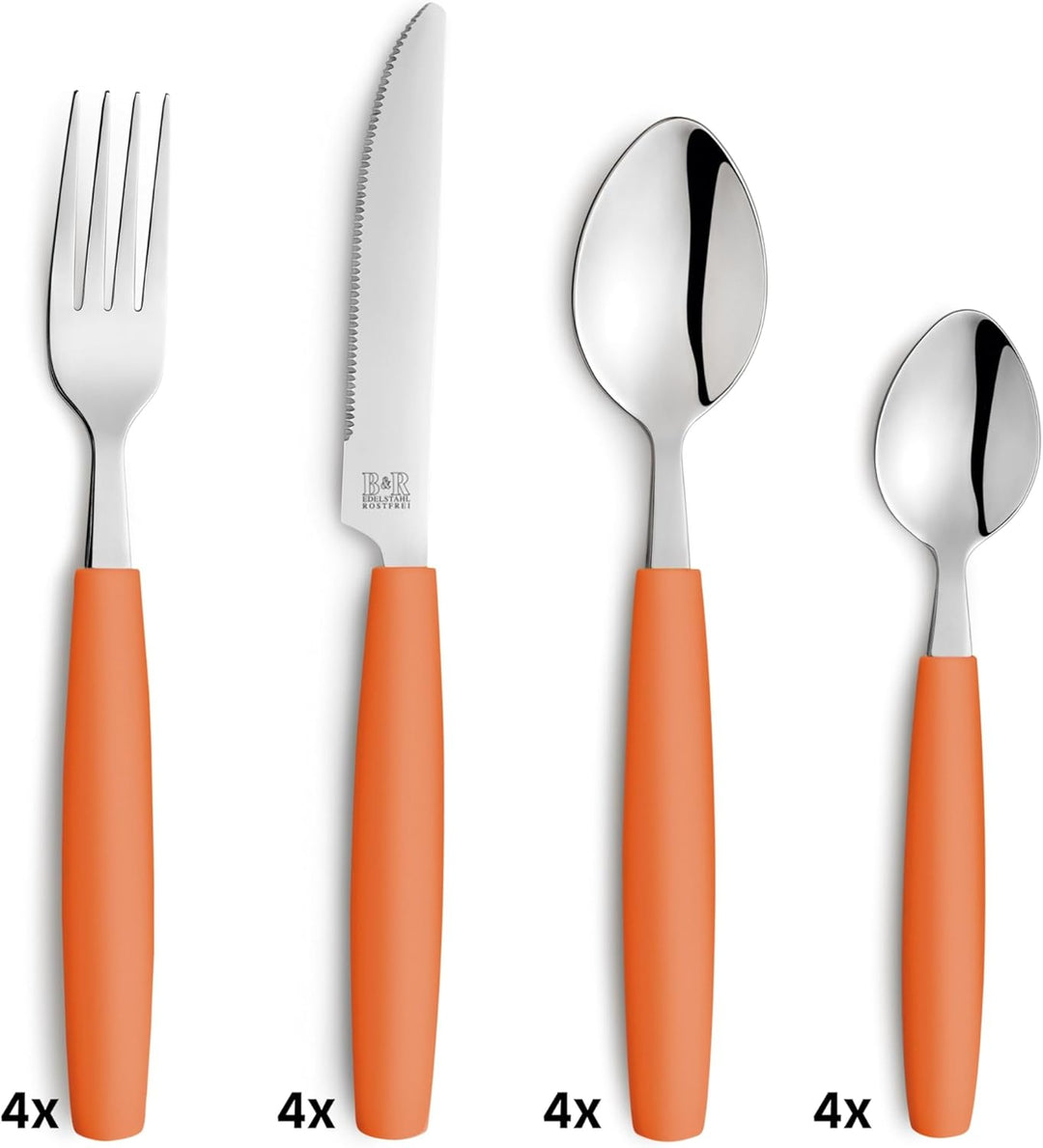 Beckmann & Rommerskirchen VALOA Besteck Set 4 Personen - 16-teilig - Orange - Spülmaschinenfest - Ho