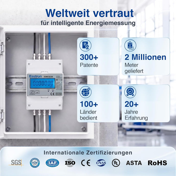 3-Phasen Zweirichtungs-Drehstromzähler [SDM72DM-V2] mit RS485 Modbus, S0-Impulsausgang und LCD-Displ