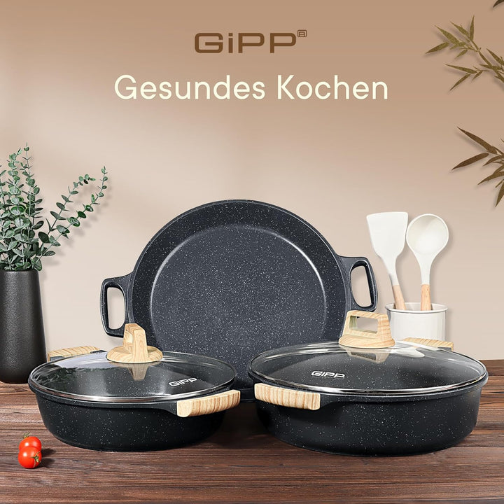 GiPP 3,8 L Suppentopf, 28 cm Flacher Antihaft-Suppentopf – Induktionskochgeschirr mit Glasdeckel – I