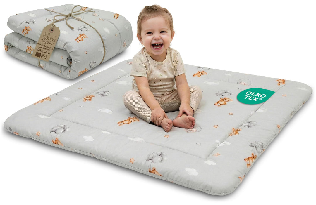 Krabbelmatte Baby 100 x 100 cm gepolstert – Krabbeldecke Spieldecke waschbar bei 30 Grad für Kinderz