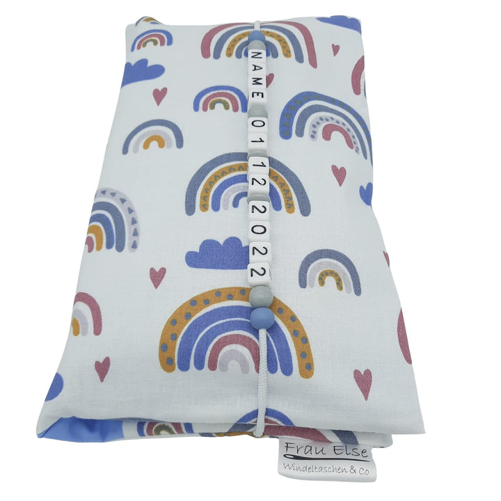 Grosse Windeltasche XXL mit Name personalisiert - Wickeltasche Regenbogen hellblau 2. Hellblau Innen