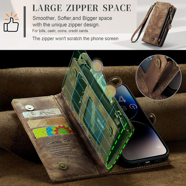 UFinetech iPhone 14 Pro Hülle, Flip Leder TPU Stossfest Kartenfach Tasche Handyhülle iPhone 14 Pro (