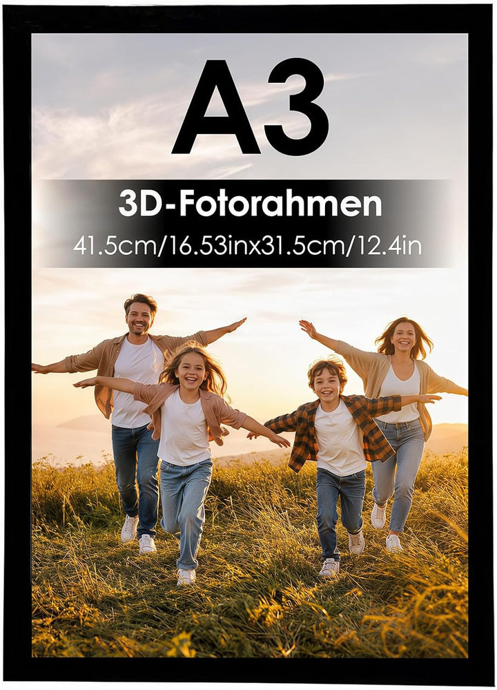 3D Bilderrahmen zum Befüllen, 41,5 x 31,5 x 4,5cm Schwarz Shadow Box, 3D Objektrahmen Tiefer 3cm für