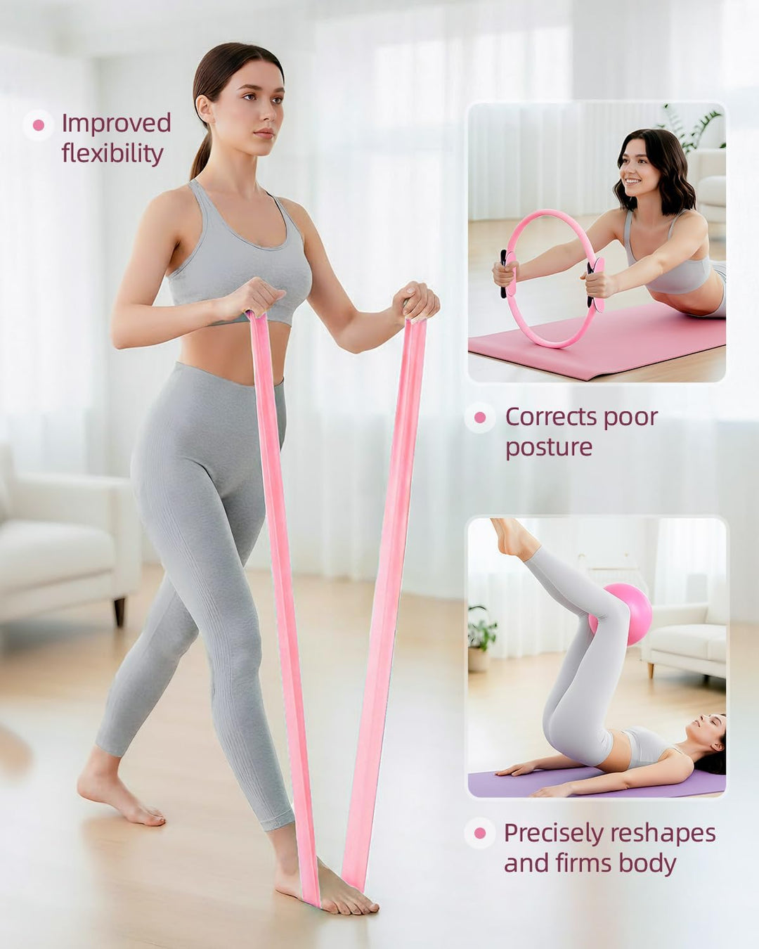 Abahub Pilates Ring Set, 35CM Magic Circle, 25CM Mini Ball, Stretchbänder,Home Pilates Ausrüstung, f