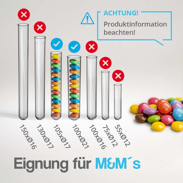 Tuuters 100x Kunststoff Reagenzgläser mit Korken (Naturkorken), Reagenzröhrchen (100 x Ø 21mm), 100