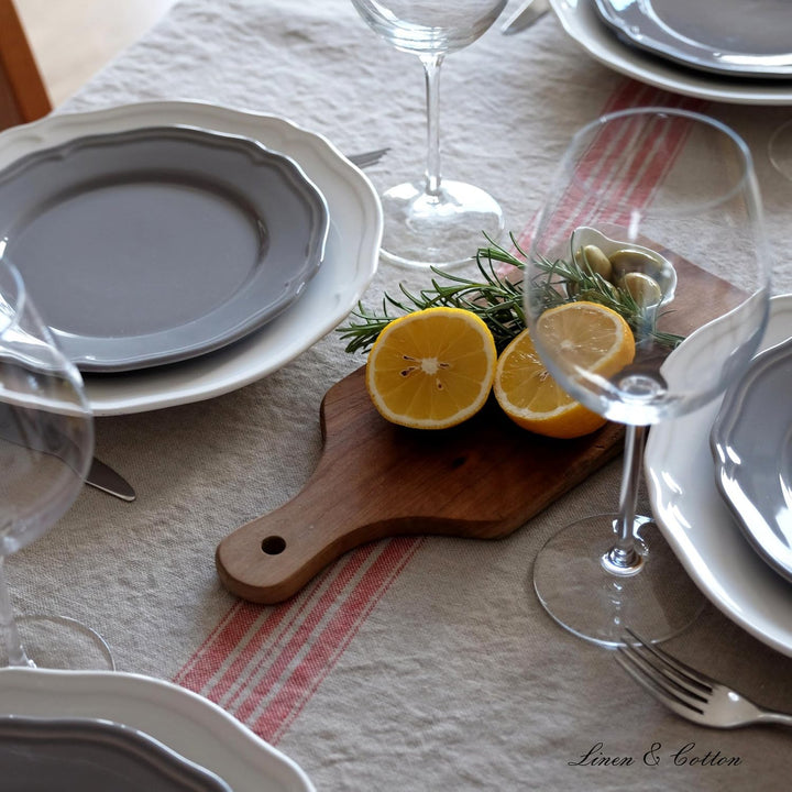 Linen &amp; Cotton Luxus Vintage Shabby Chic Rustikal Tischdecke Provence - 100% Leinen, Beige Natur Rot