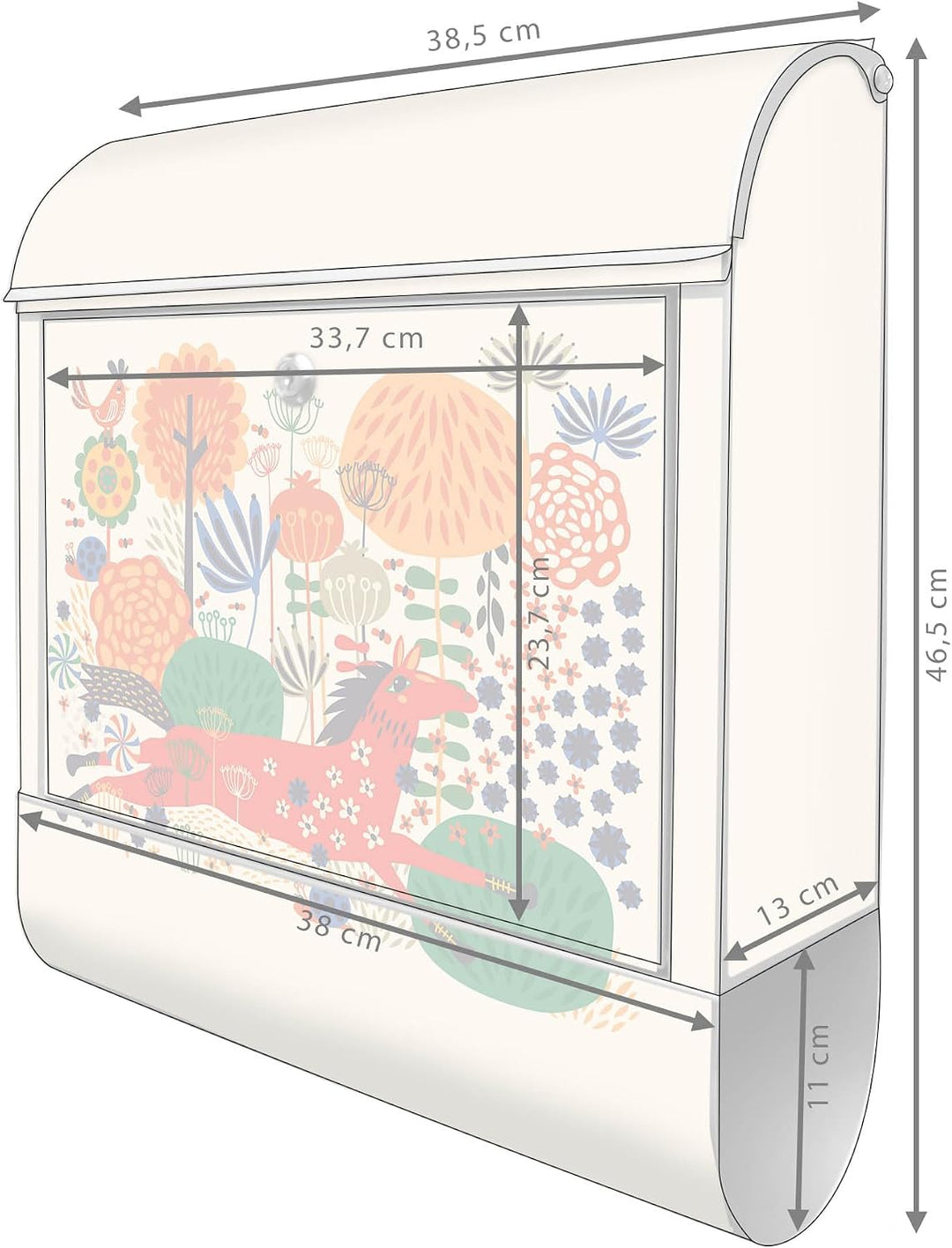 banjado® Design Briefkasten mit Motiv Rotes Pferd 39x47x14cm &amp; 2 Schlüssel - Briefkasten Stahl Silbe