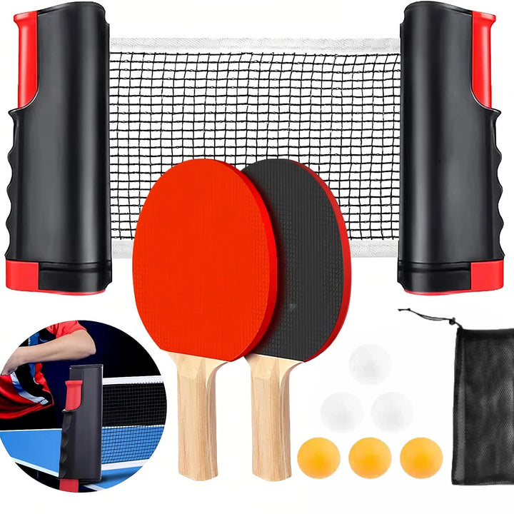 Tischtennisschläger Set mit Einziehbarem,Tischtennis Netze Set mit Einziehbarem Netz Ideal für Indoo