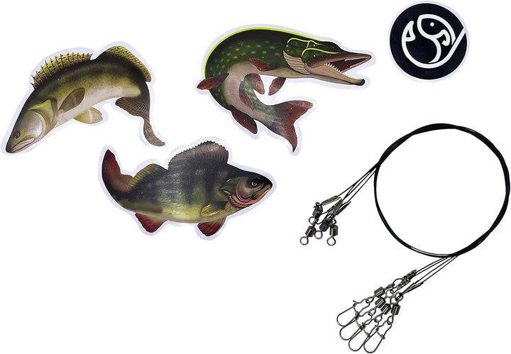 Petri's Catch 2016 PetrisCatch 4er Gummifisch Set + 4 Stahlvorfächer, 15cm, UV aktiv, Hecht, Zander
